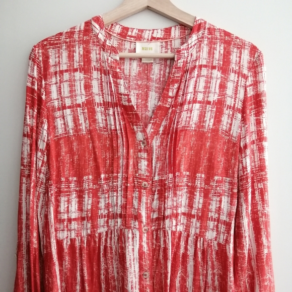 Anthropologie Maeve Calia Tunic Button Up Blouse Orange and White 10 - Picture 7 of 16